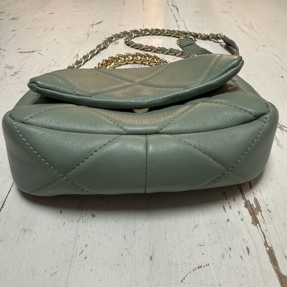 ANNA PAOLA Made In Italy Quilted Leather Flap Mint Green Chain Bag Handbag - Picture 5 of 13